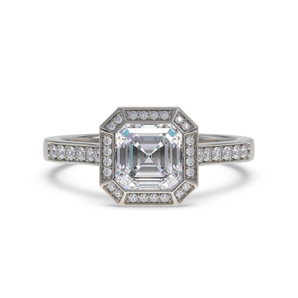 Octagonal Halo Asscher Diamond Shoulder Set Ring set in Platinum