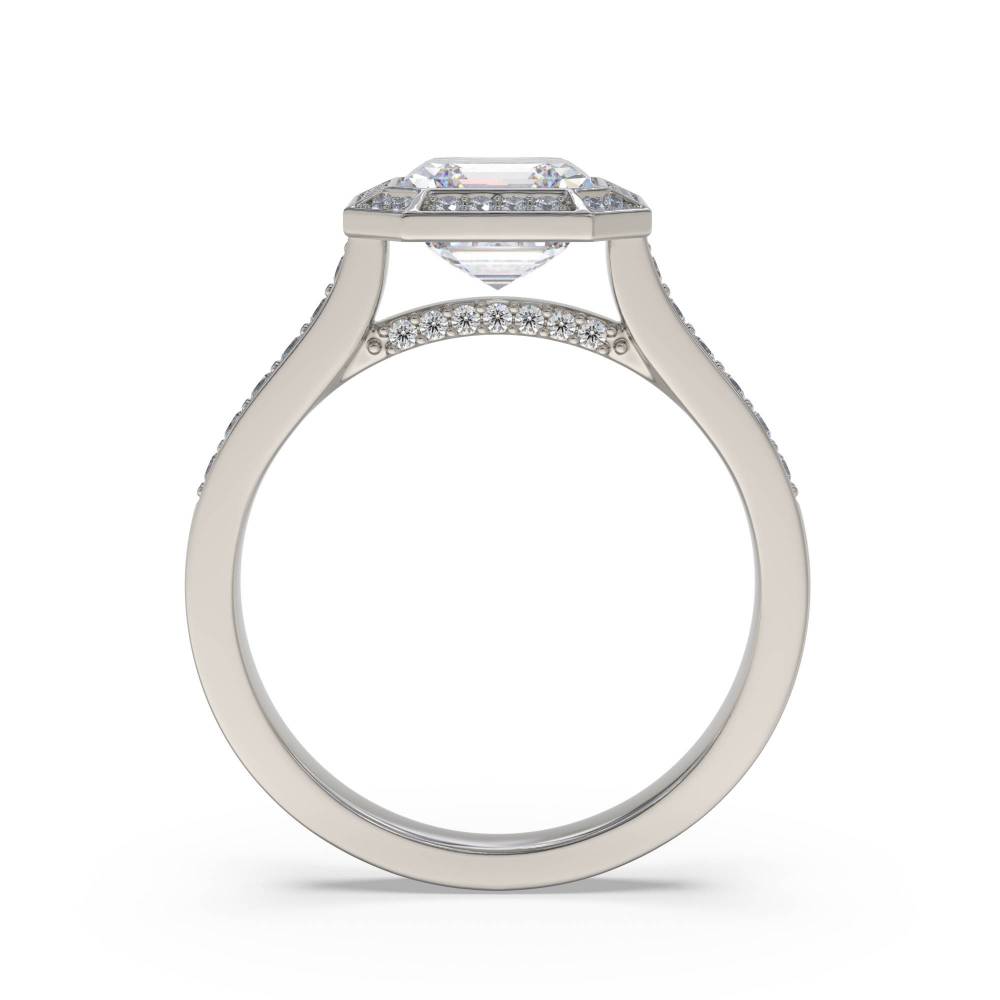 Octagonal Halo Asscher Diamond Shoulder Set Ring set in Platinum