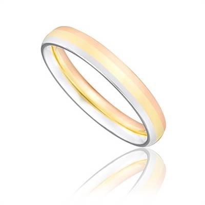 3mm Tri Tone Court Shape Wedding Ring Image