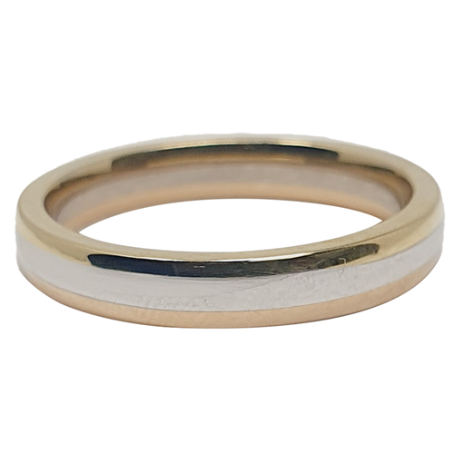 3mm Tri Tone Court Shape Wedding Ring Image