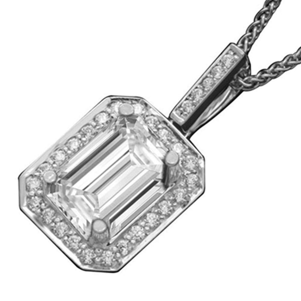 Emerald Diamond Single Halo Pendant P