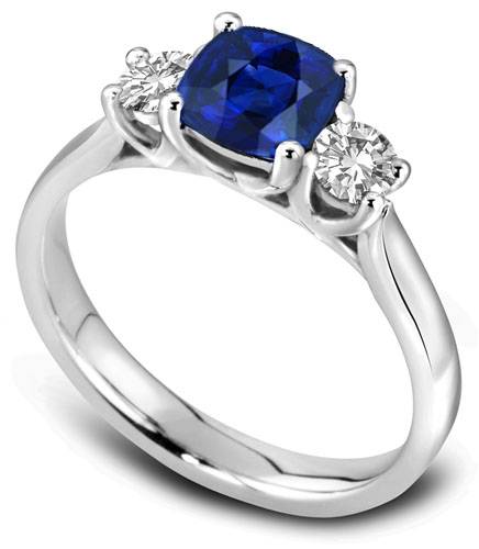 Modern Blue Cushion Sapphire Trilogy Ring Image