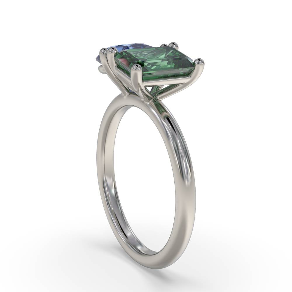 JULIET & I - Blue Sapphire and Green Emerald Two Stone Ring set in Platinum