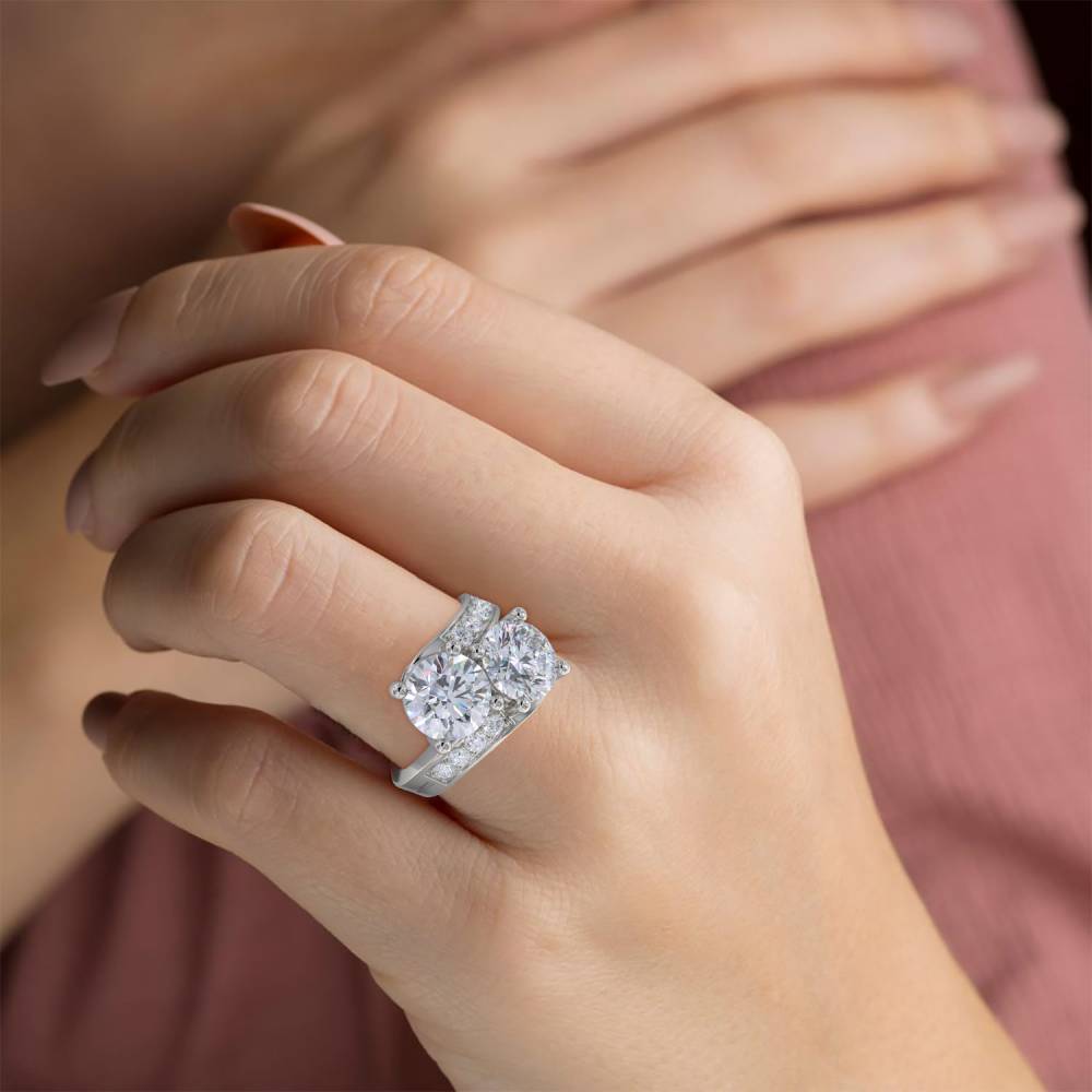 Two Stone Round Diamond Shoulder Set Ring P