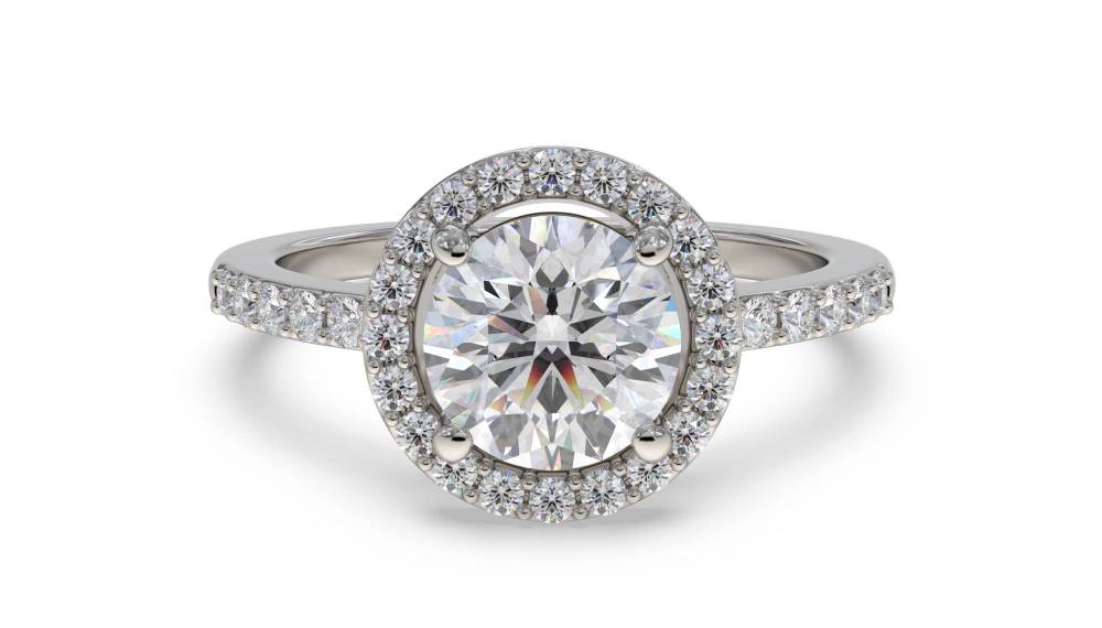 Modern Round Diamond Single Halo Ring set in Platinum