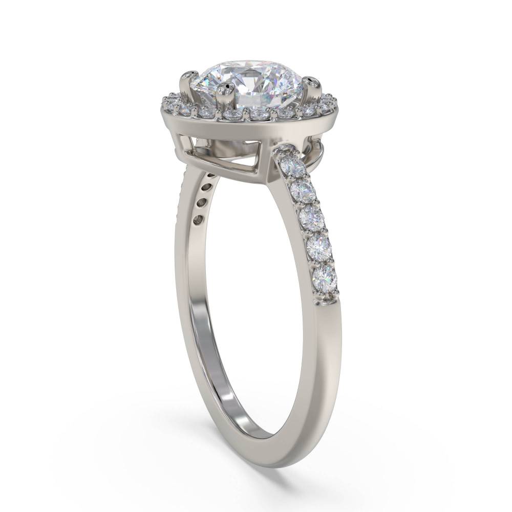 Modern Round Diamond Single Halo Ring set in Platinum