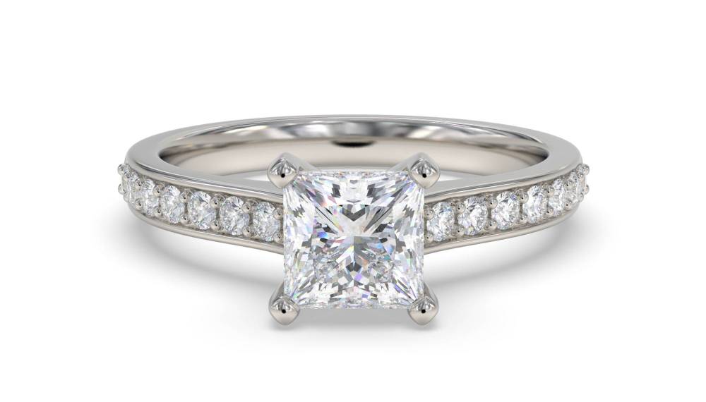 Princess Diamond Shoulder Set Ring set in Platinum