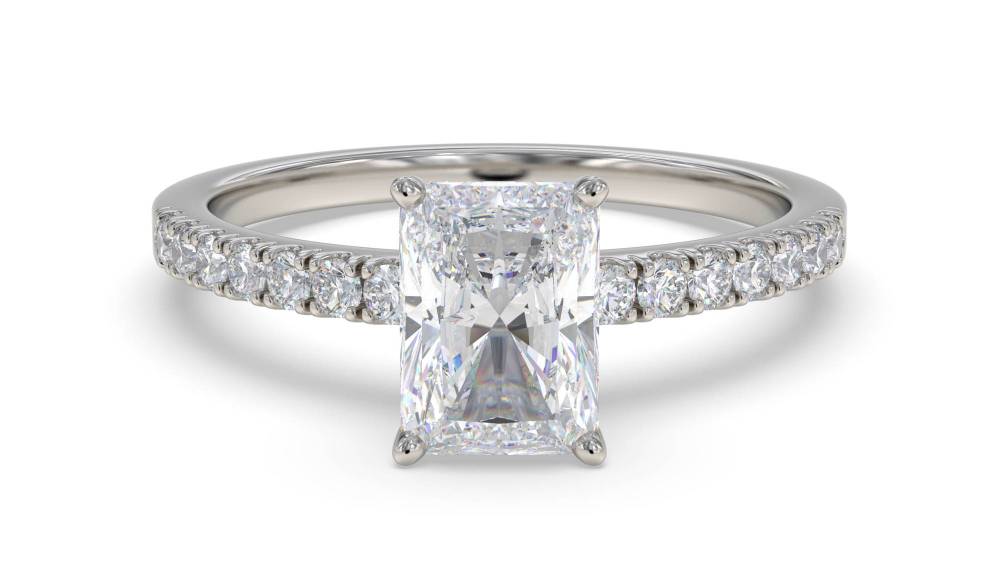 Radiant Diamond Shoulder Set Ring set in Platinum