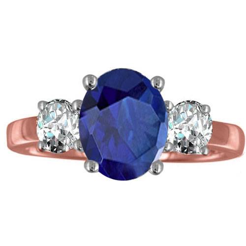 Oval Blue Sapphire & Diamond Trilogy Ring Image