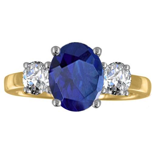 Oval Blue Sapphire & Diamond Trilogy Ring Image