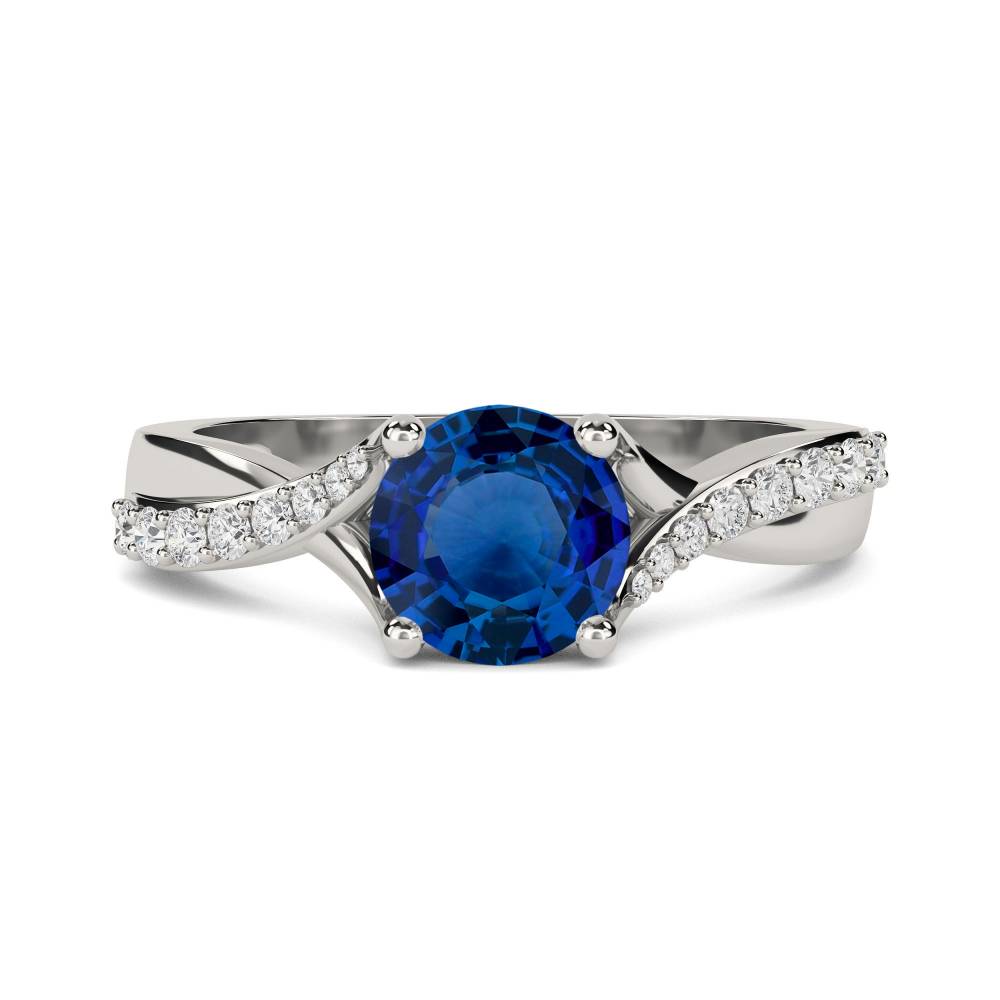 Round Blue Sapphire & Diamond Ring P