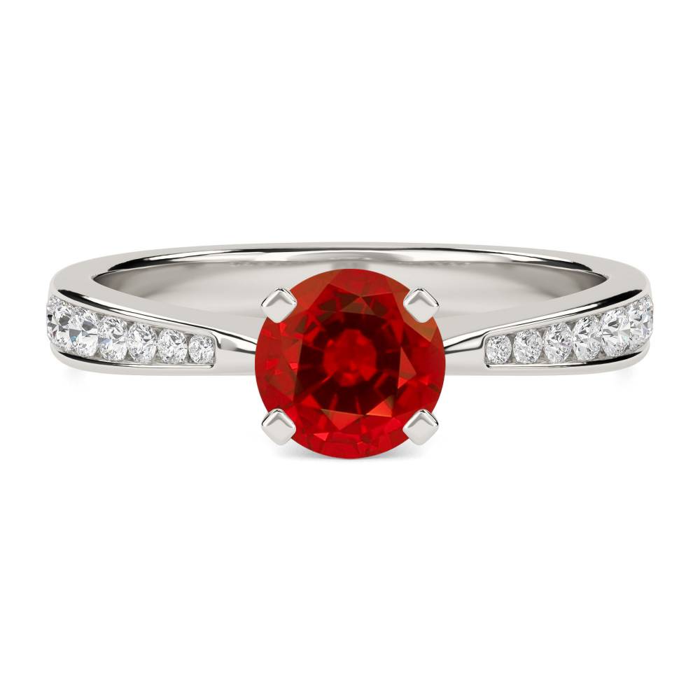 Round Ruby & Diamond Shoulder Set Ring P