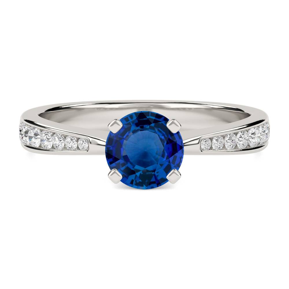 Round Blue Sapphire & Diamond Ring P