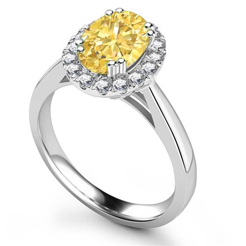 Fancy Yellow Oval Diamond Halo Shoulder Set Ring P