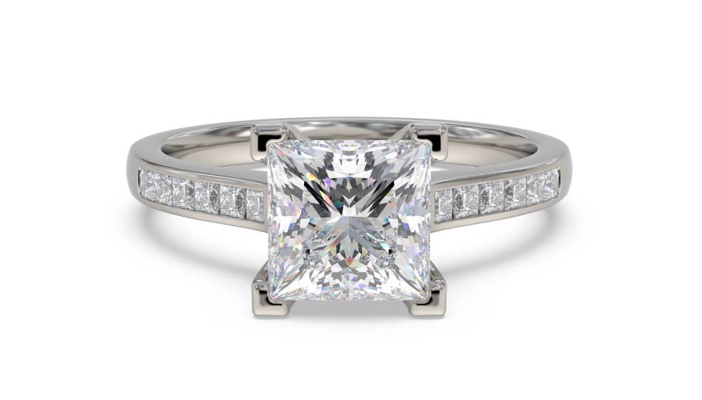 Princess Diamond Shoulder Set Ring set in Platinum