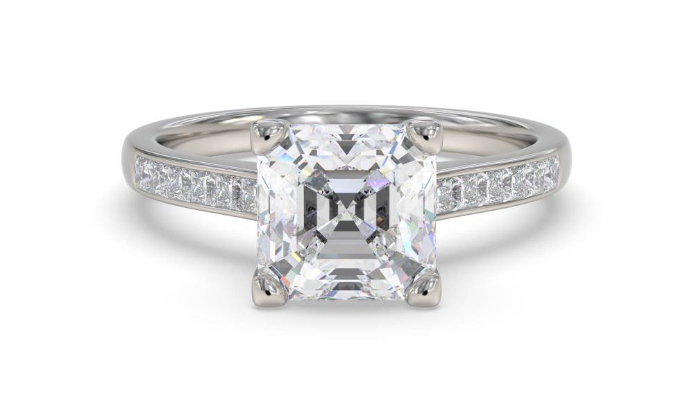 Asscher Diamond Shoulder Set Ring set in Platinum