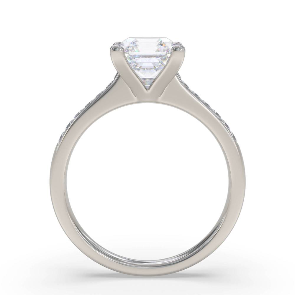 Asscher Diamond Shoulder Set Ring set in Platinum