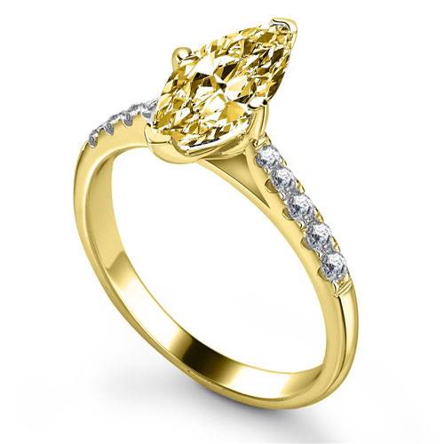 Fancy Yellow Marquise Diamond Single Halo Shoulder Set Ring Yellow Gold