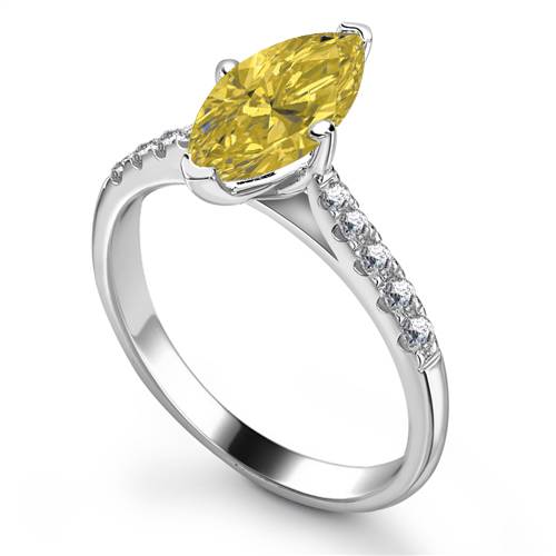 Fancy Yellow Marquise Diamond Single Halo Shoulder Set Ring Y