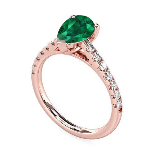 Fancy Emerald Green Pear Diamond Shoulder Set Ring F