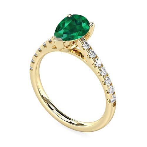 Fancy Emerald Green Pear Diamond Shoulder Set Ring F