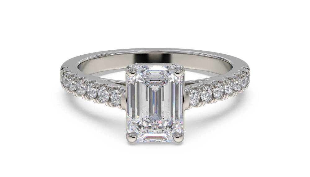 Emerald Diamond Shoulder Set Ring set in Platinum