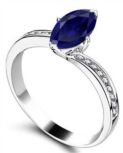 Fancy Blue Sapphire Marquise Diamond Shoulder Set Ring F