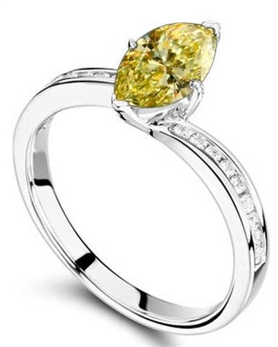 Fancy Yellow Marquise Diamond Single Halo Shoulder Set Ring P