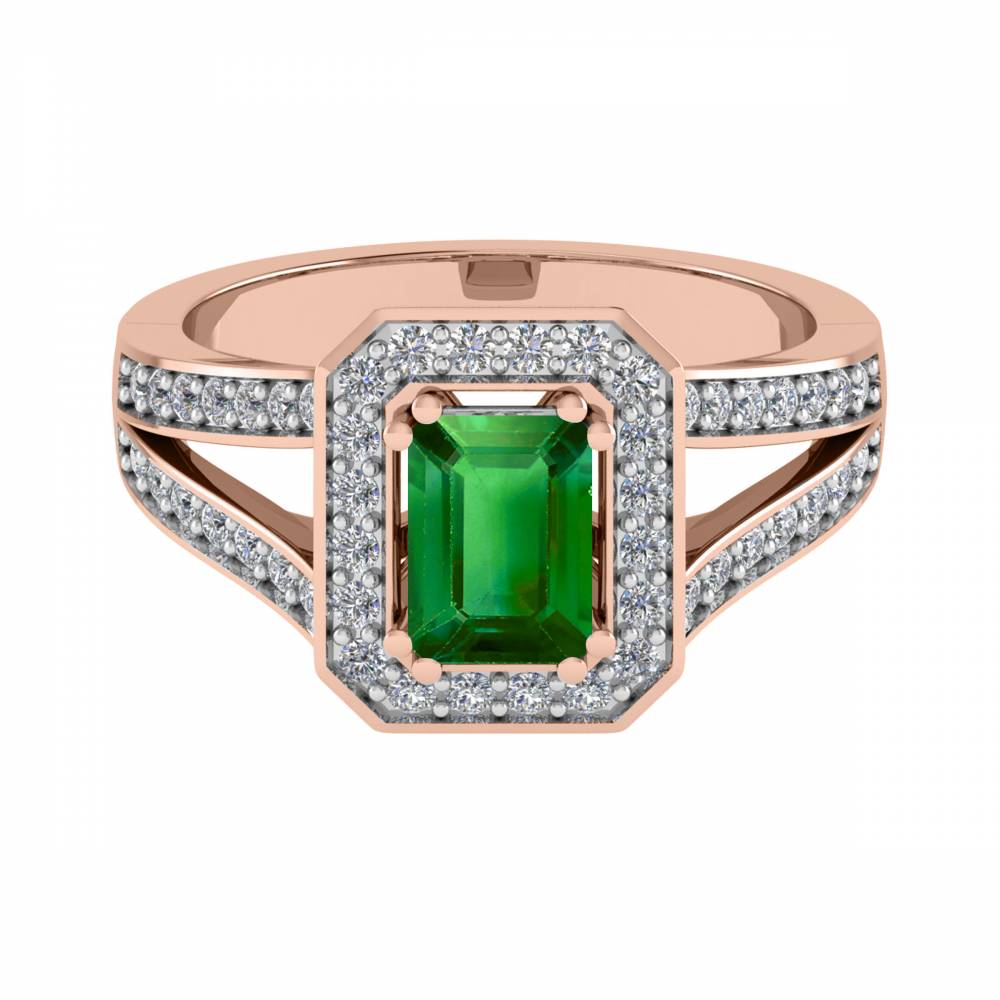 Emerald & Diamond Single Halo Shoulder Set Ring Image