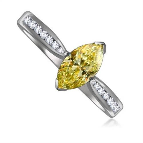 Fancy Yellow Marquise Diamond Single Halo Shoulder Set Ring P