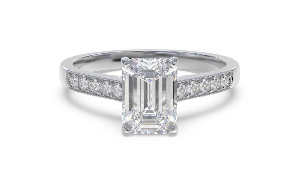 Emerald Diamond Shoulder Set Ring Image
