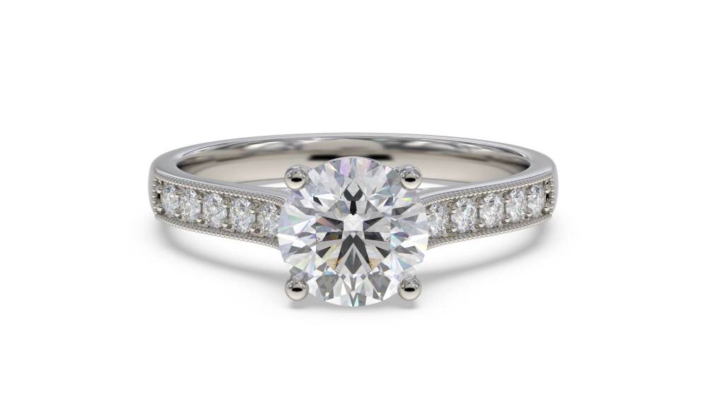 Round Diamond Shoulder Set Ring set in Platinum