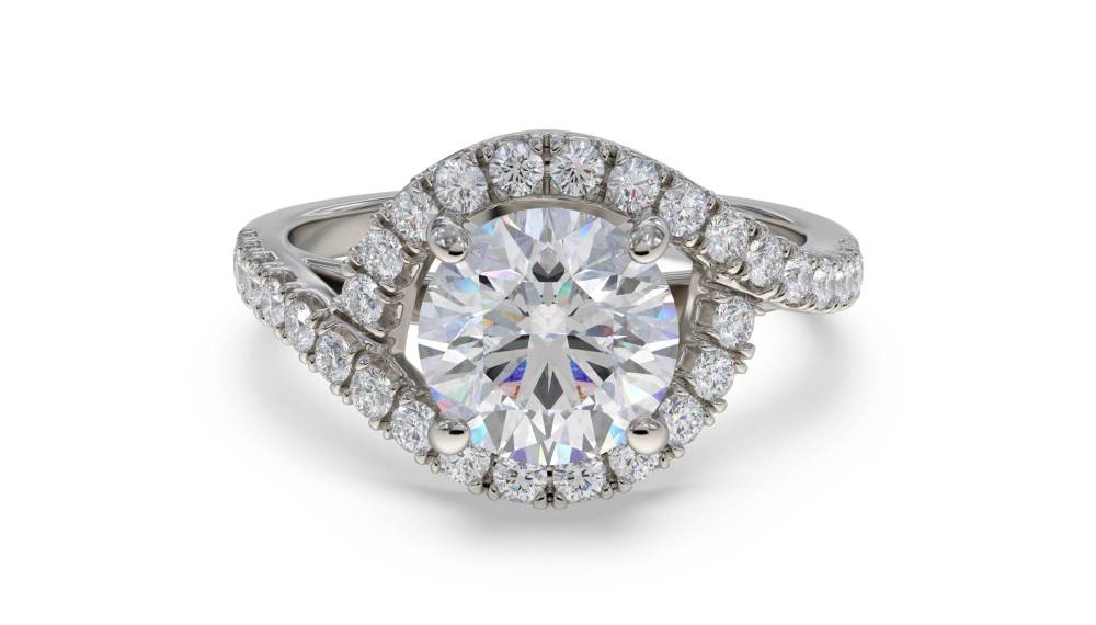 Curved Round Diamond Shoulder Set Ring set in Platinum