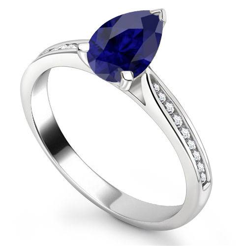 Fancy Blue Sapphire Pear Diamond Shoulder Set Ring P