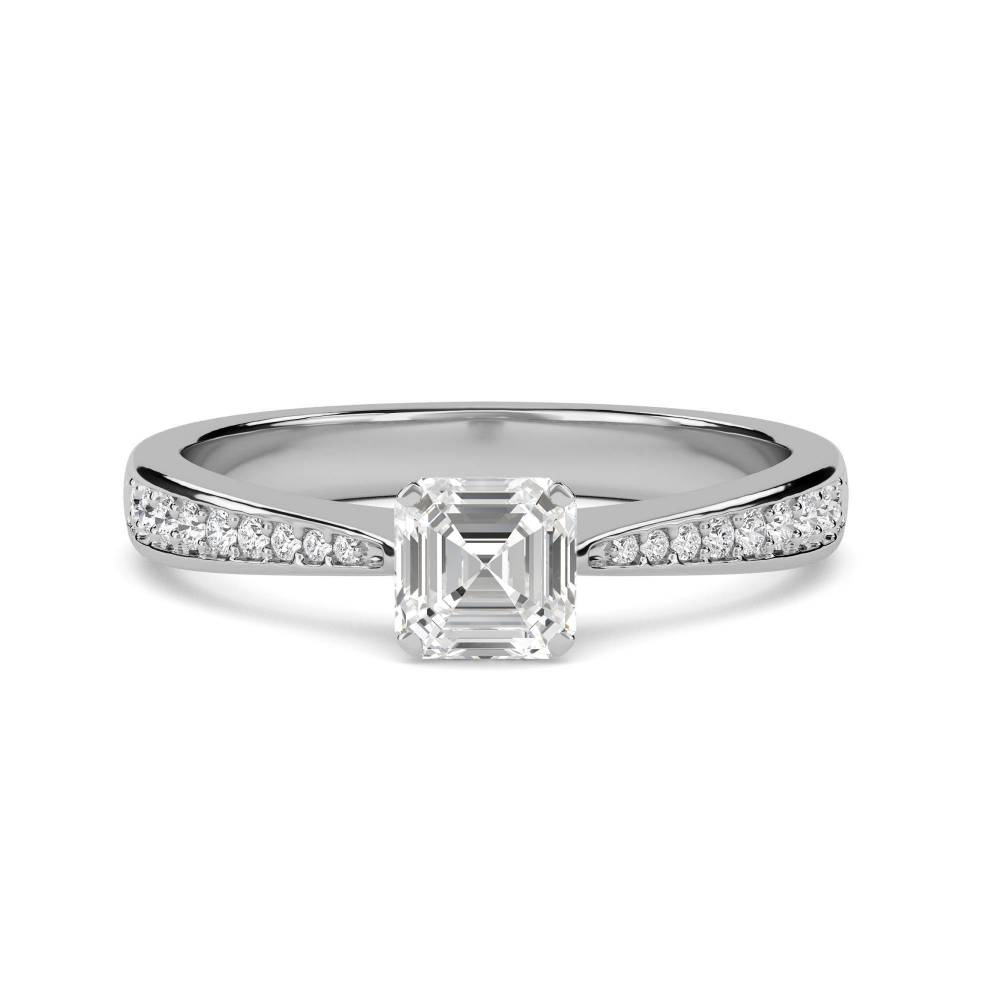 Asscher Diamond Shoulder Set Ring set in Platinum