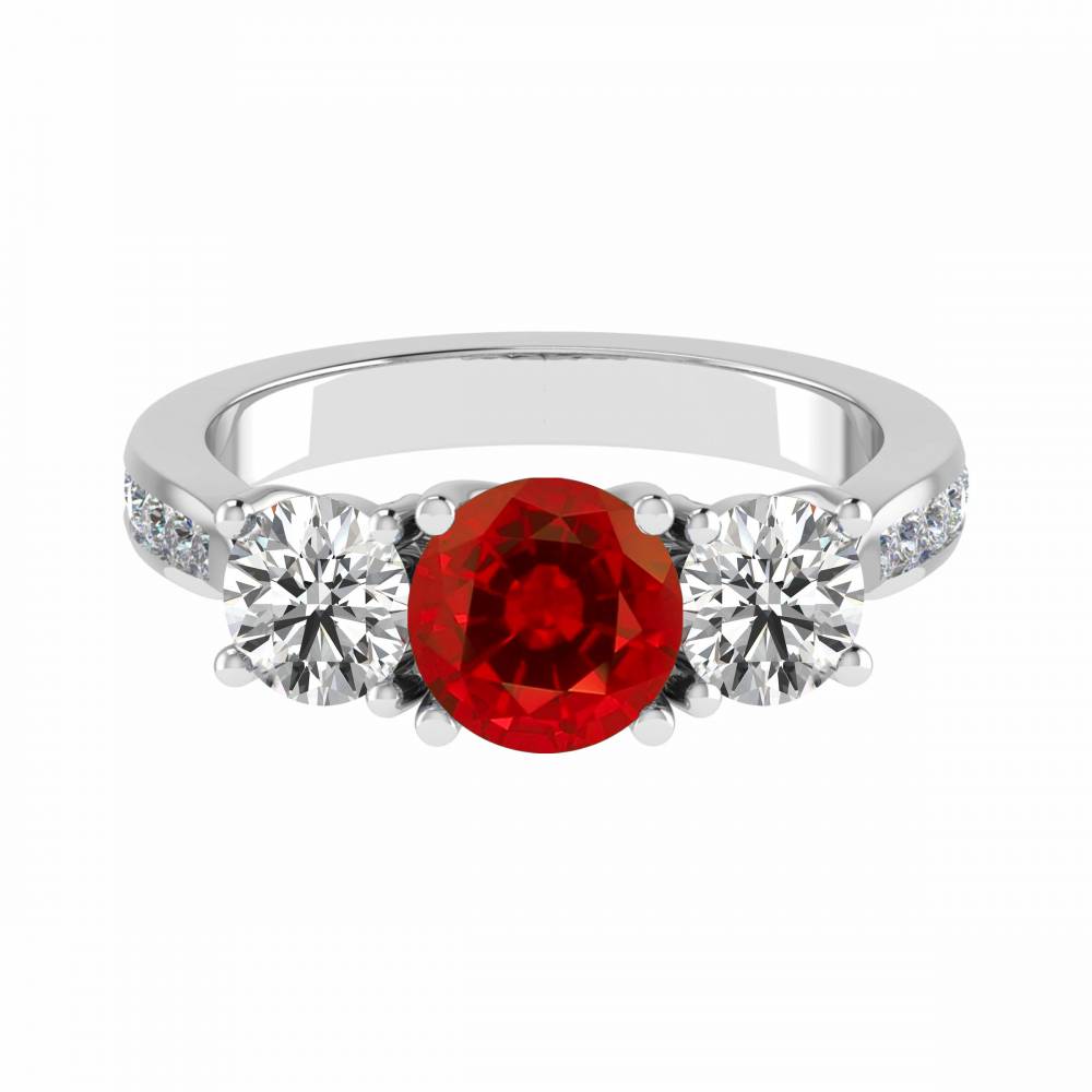 3 Stone Ruby Diamond Ring With Shoulder Diamonds P