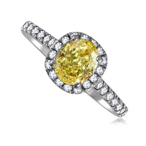 Fancy Yellow Oval Diamond Shoulder Set Ring P