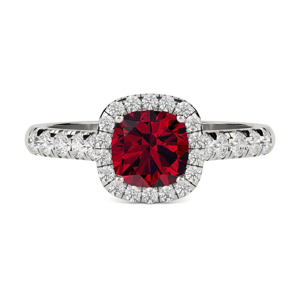 Ruby & Diamond Halo Ring set in Platinum