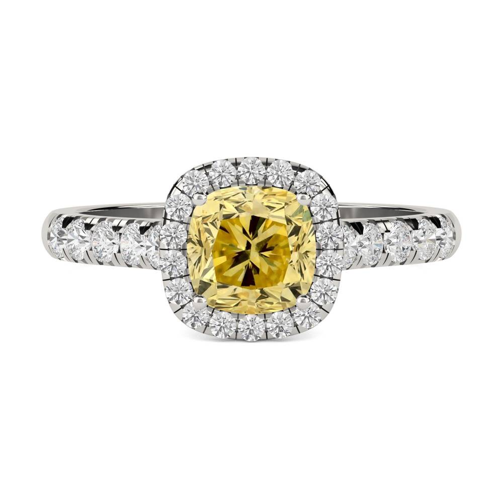 Fancy Yellow Cushion Diamond Shoulder Set Ring P