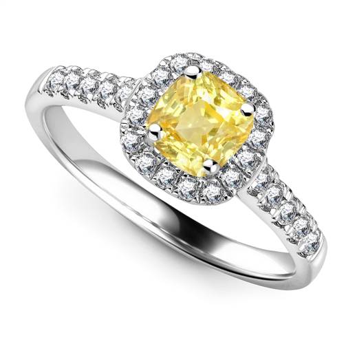 Fancy Yellow Cushion Diamond Shoulder Set Ring P