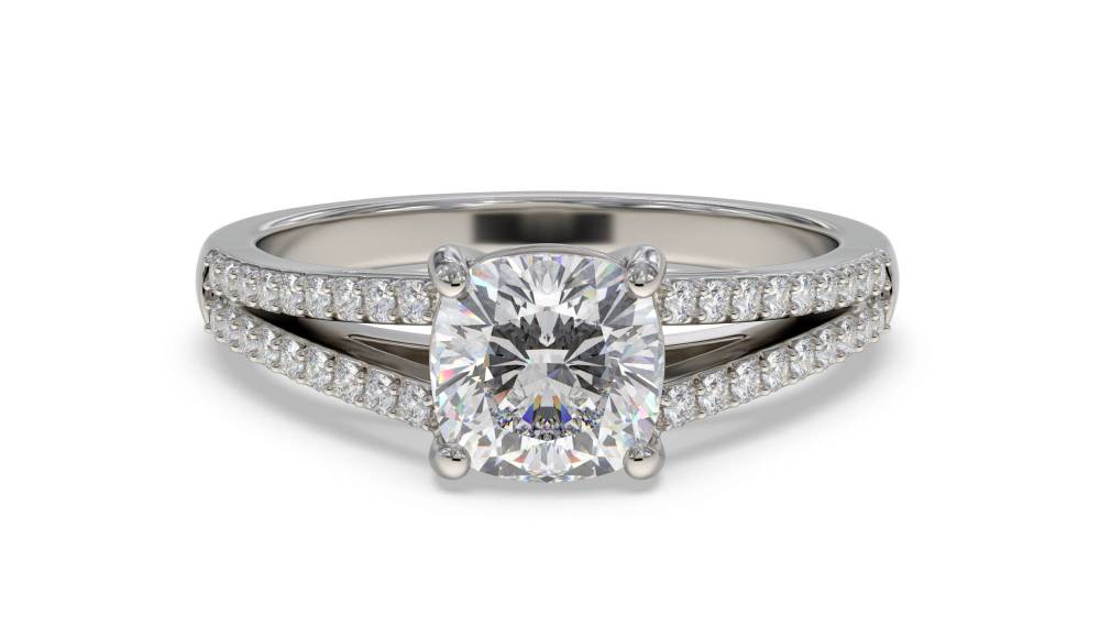 Cushion Diamond Shoulder Set Ring set in Platinum