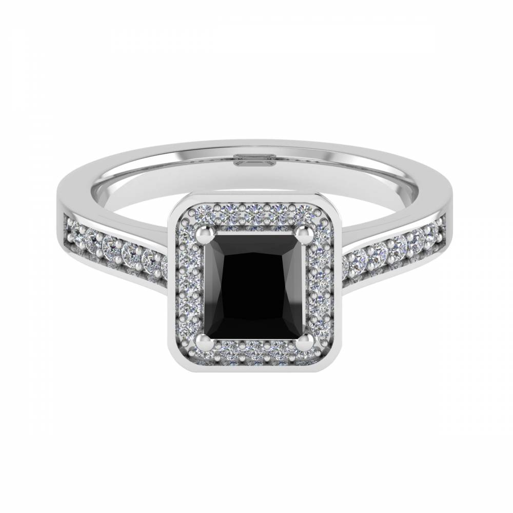 Princess Black Diamond Single Halo Shoulder Set Ring P