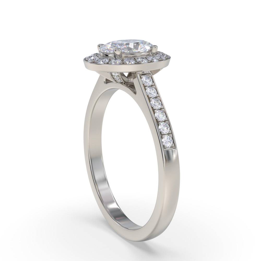 Oval Diamond Single Halo Shoulder Set Ring set in Platinum