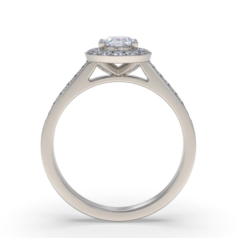 Oval Diamond Single Halo Shoulder Set Ring set in Platinum