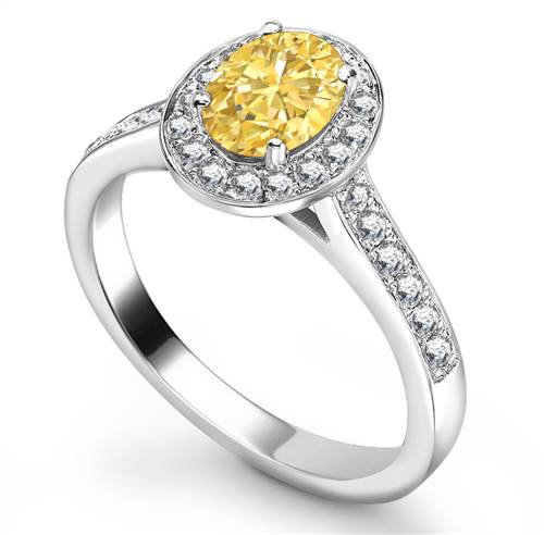 Fancy Yellow Oval Diamond Halo Shoulder Set Ring P