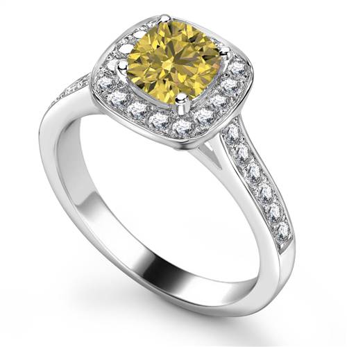 Fancy Yellow Cushion Diamond Shoulder Set Ring P