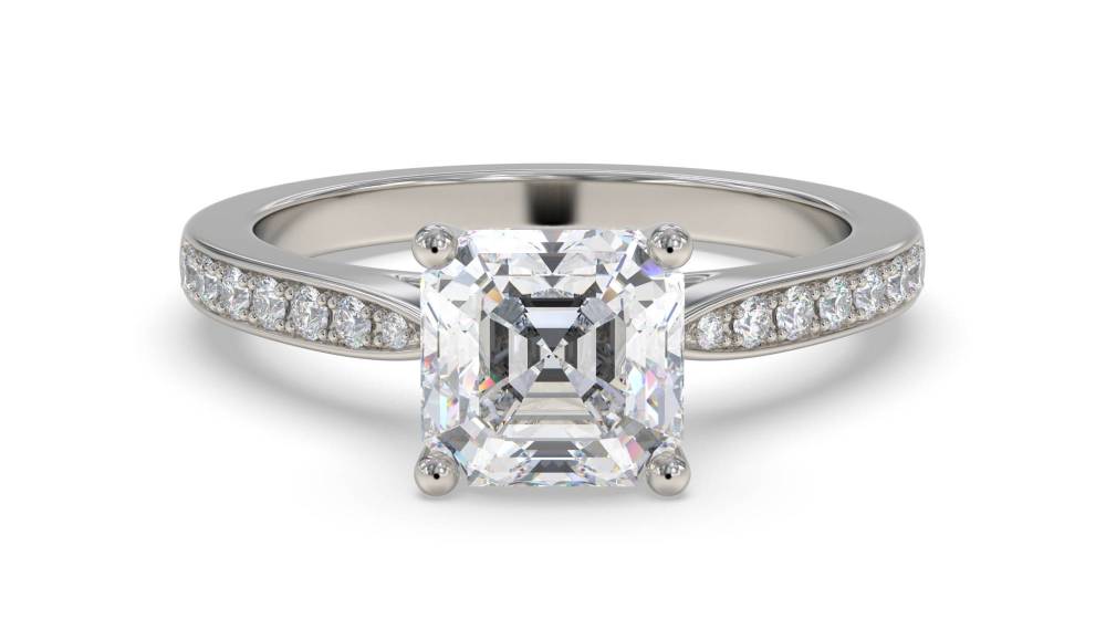 Asscher Diamond Shoulder Set Ring set in Platinum