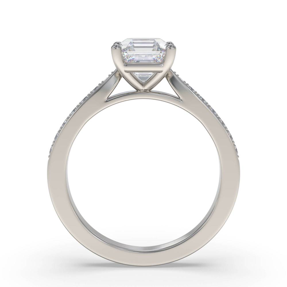 Asscher Diamond Shoulder Set Ring set in Platinum