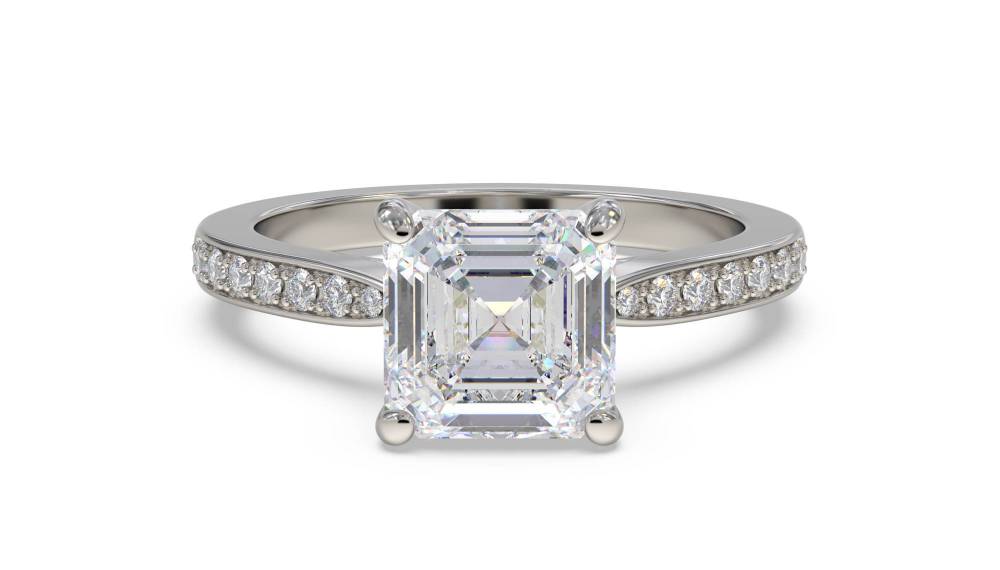 Asscher Diamond Shoulder Set Engagement Ring set in Platinum