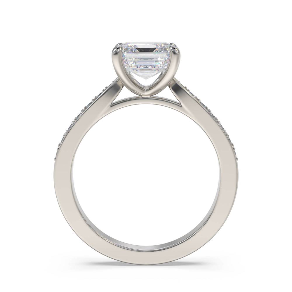 Asscher Diamond Shoulder Set Engagement Ring set in Platinum